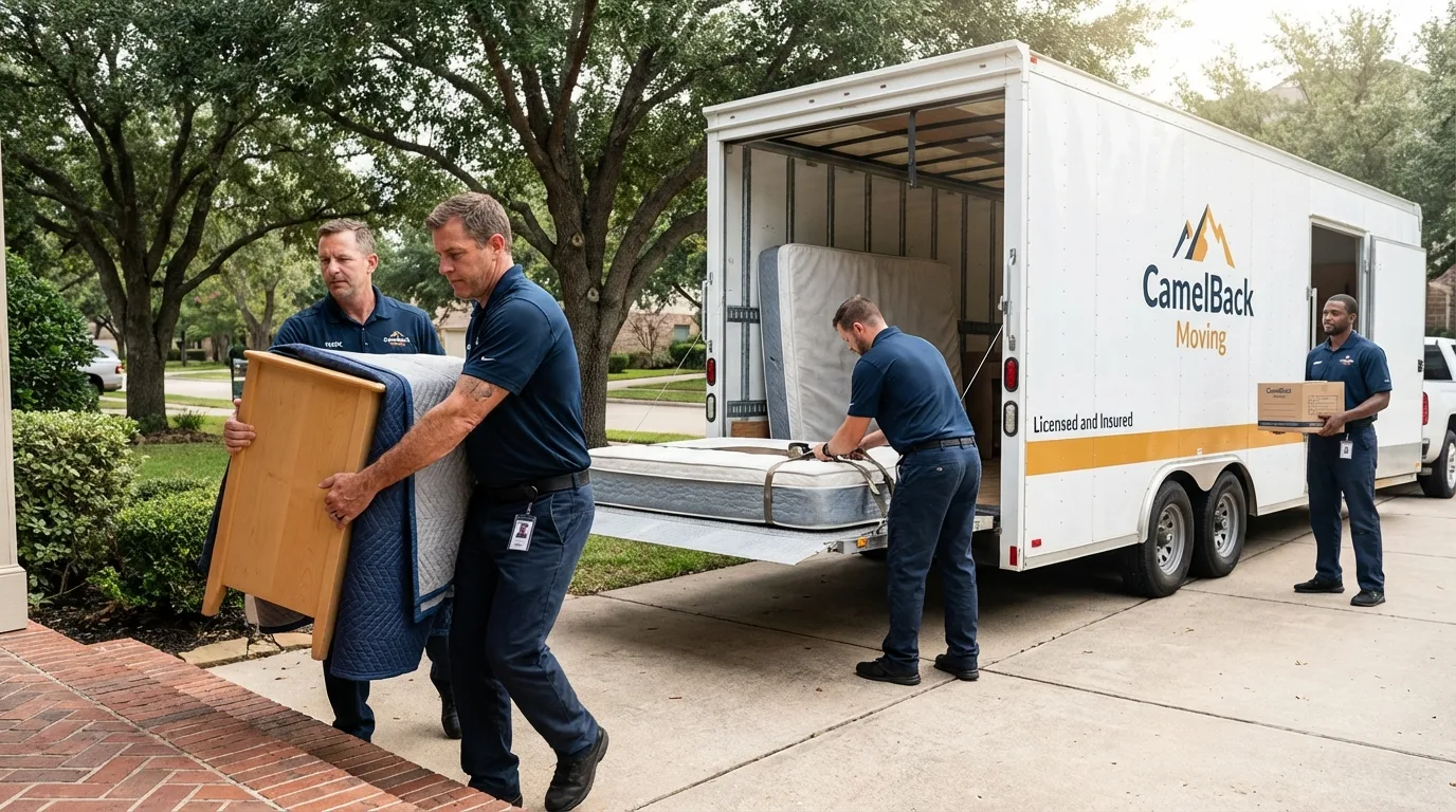 Crew loading residential truck for cross-state move from Weatogue, CT