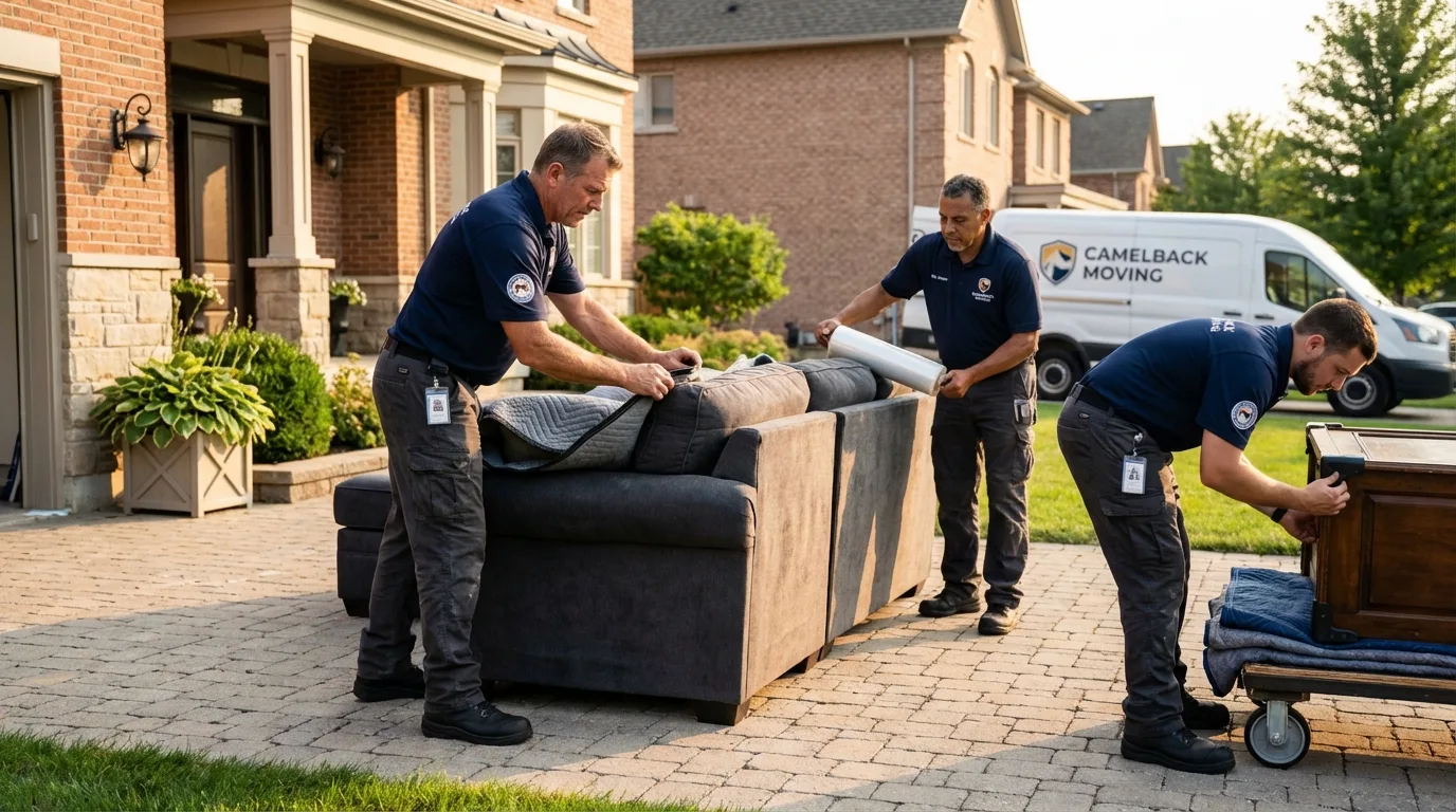 Large estate moving crew wrapping furniture in Weatogue, CT